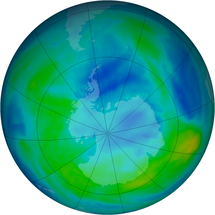 Antarctic ozone map for 09 April 2015